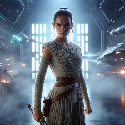 Rey stands ready in star wars battle