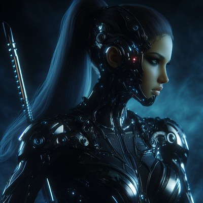 Cyborg woman with sword