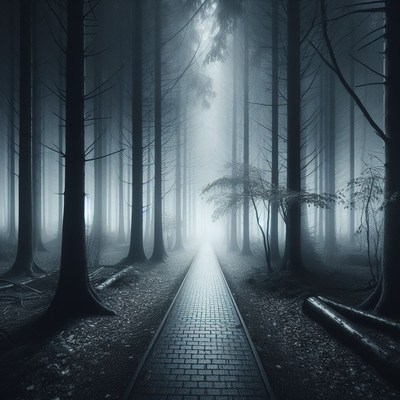 Foggy forest path