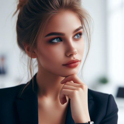 Woman with blue eyes looking away