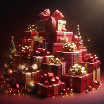 Christmas gift tower with ornaments