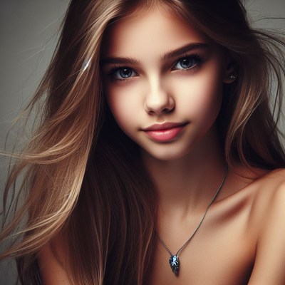 Portrait of a young woman with long brown hair