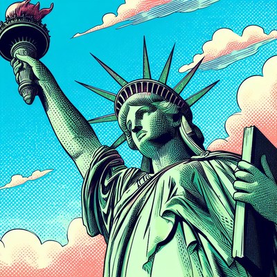 Statue of liberty with torch and book