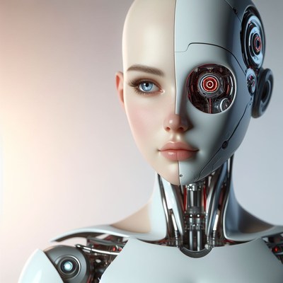 Cyborg woman portrait with mechanical eye