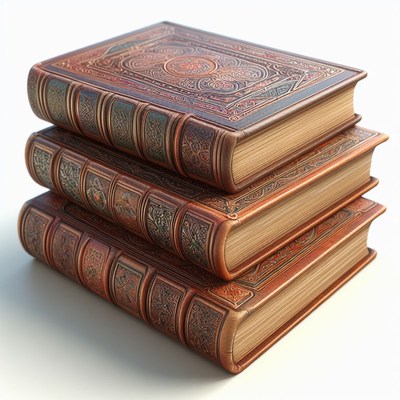 Stack of ornate leatherbound books