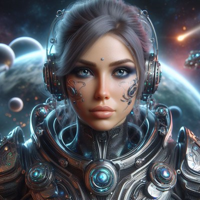 Futuristic woman in space suit