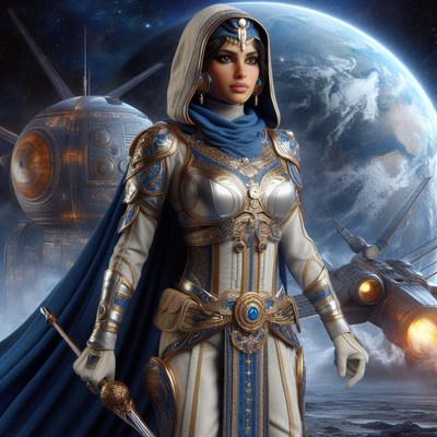 Warrior woman in futuristic setting