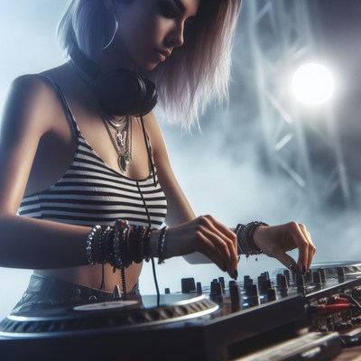 Female dj mixing music at concert