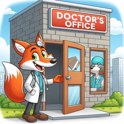 Fox doctor welcoming patient at office