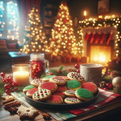 Christmas cookies by the fireplace