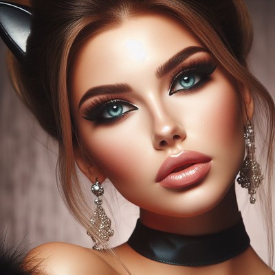 Woman with cat ears and makeup