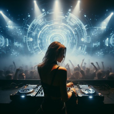 Female dj mixing music at a concert