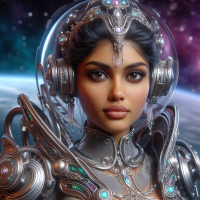Futuristic woman in space suit