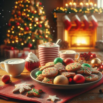 Christmas cookies by fireplace