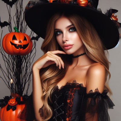 Woman in witch costume for halloween