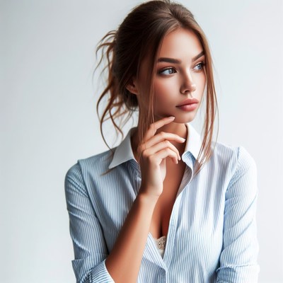 Woman in striped shirt looking away
