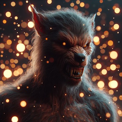 Werewolf portrait with bokeh lights