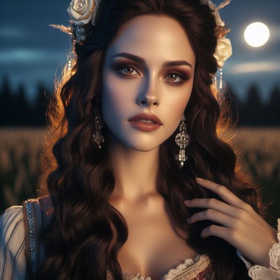 Woman in white dress under moonlight