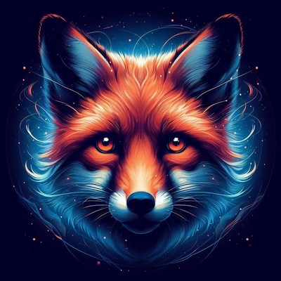 Red fox portrait with blue swirls