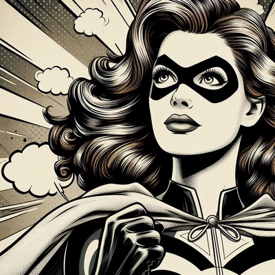 Black and white comic book superwoman