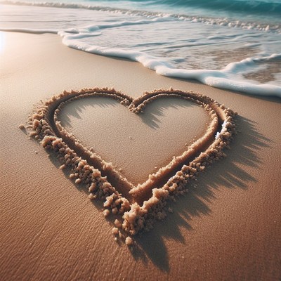 Heart drawn in beach sand