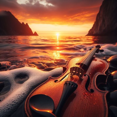 Violin at sunset