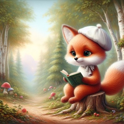 Fox reading in the woods