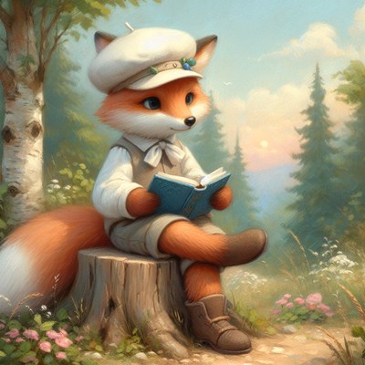 Fox reading in the woods