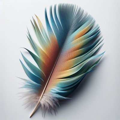 Colorful bird feather on white background