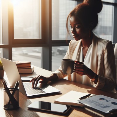 Woman working on laptop in office