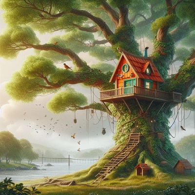 Treehouse home in lush forest