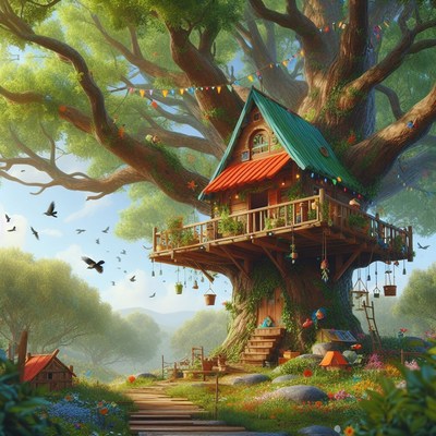 Treehouse home in the forest