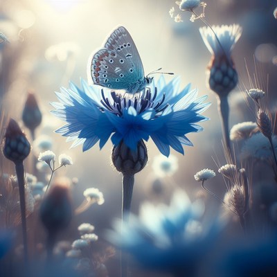 Butterfly on blue flower