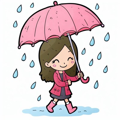 Girl walking in rain with umbrella