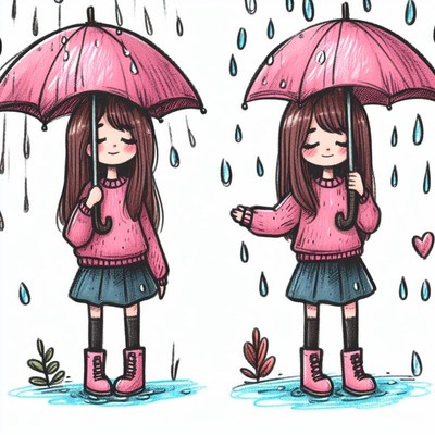 Girl under umbrella in rain