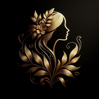 Golden woman silhouette with floral design