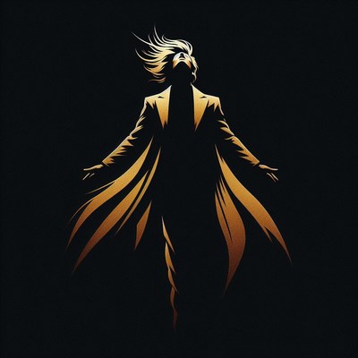 Silhouette of man in coat, reaching upward