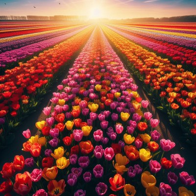 Tulip field at sunset