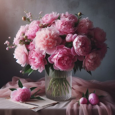 Pink peonies in a glass vase