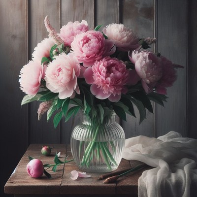 Pink peony bouquet in vase