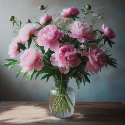 Pink peonies in a vase on a table