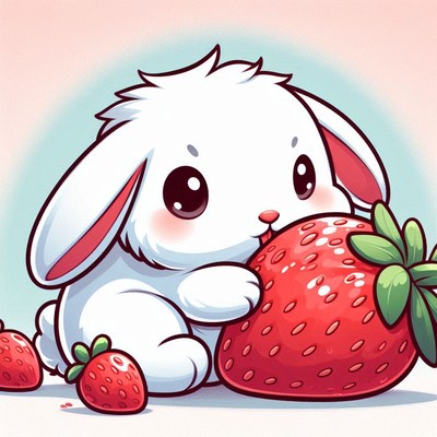 Cute bunny eating strawberry