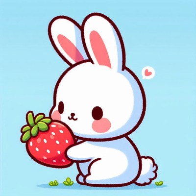Cute bunny holding strawberry