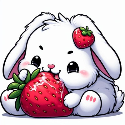 Cute bunny eating strawberry