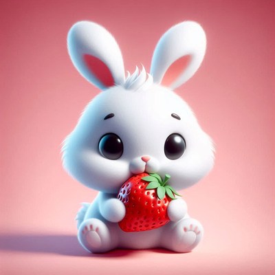 White bunny eating strawberry