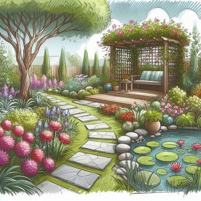 Stone path backyard garden