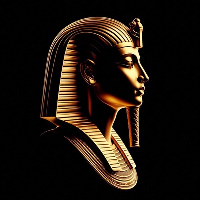 Golden pharaoh bust in profile