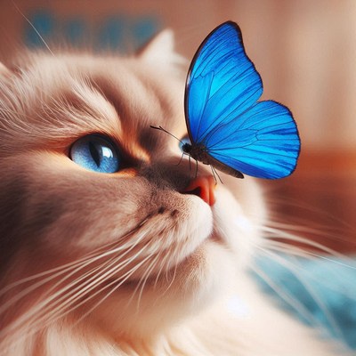 Cat and butterfly close-up