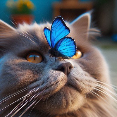Cat with blue butterfly