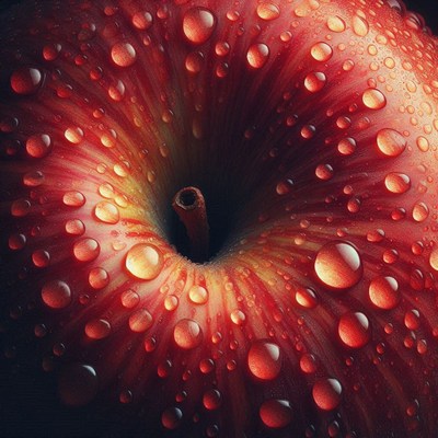 Red apple close-up with water drops
